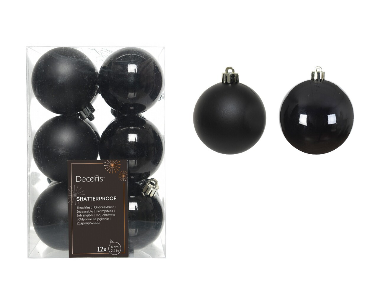 Cutie cu 12 globuri asortate Black Mix, Decoris, Ø6 cm, plastic, negru - imagine 4